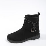 Velvet Flat-Bottomed Short-Spin Women Retro Side Zipper Belt Buckle High-Gang
