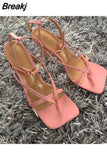 Sandals Summer High Heels Sandal Shoes Fashion Brand Strap Flip Flops Sexy Thin High Heel Pumps Square Toe Shoes