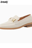 Women Flats Shoes For Real Leather 2023 Spring Thick Heels Shoes Woman Casual Loafers Office Lady Footwear Size