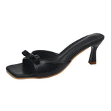 Breakj Version Of Wearing A Word Slippers 2023 Summer New Square Toe Bows And High-Heeled