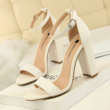 Breakj Women's Shoes Summer High Heels Fashion Simple Thick Heel High Heel Sexy Nightclub A Word Belt