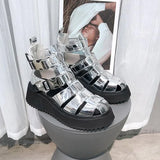 2021 Summer Women High-Tops Sandals Cut-Outs Shoes Sexy Silver Black High Heels Gladiator Woman Plus