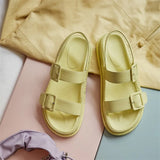 Shoes Women Buckle Genuine Leather Flat Sandals Round Toe Flat Platform Shoes Ladies Summer Causal Sandals White Size