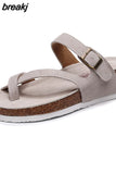 New Summer Women Wedge Beach Slipper Shoe Casual Cork Med Heel Outdoor Clogs Flip Flops