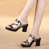 Summer Ladies Sandals High Heel Platform Slippers Fashion Bright Leather Comfortable Open Toe Casual