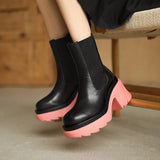 Trend High Heel Women BV Chelsea Boots Mixed-Color Slip-on Ladies Punk Ankle Boots Leisure PU Women Platform