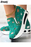 Dropship Platform Wedges Woman Shoes 2023 New Sporty Sneakers Floral Embroidered Slip On Wedge Sneakers Comfy