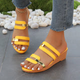 Womens Wedges Sandals Tan Ladies Summer Casual Shiny Leather Thick Bottom Outer Wear Beach Slope Heel Big Swim Sandals