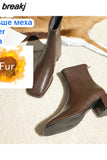 Winter Genuine Leather Women boots Square High Heels Zapatos De Mujer White Shoes Ankle Boots Black Woman Zipper