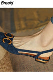 Summer Women Low Heel Sandals Square Toe Fashion Metal Decoration Mature Slingback Buckle Strap Office Ladies Casual