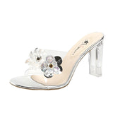 Breakj Flowers High Heel Slippers Female Korean Version Lady Round Head Cool Drag Female Womens Heels