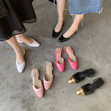 Woman Shoes Beige Heeled Sandals Round Toe Shallow Mouth Original Black Comfort Girls Closed Low Basic PU Neutral Back