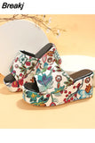 Women's Summer Shoes 2023 Casual Thick Sole Wedge Slippers Flip-flops Outdoor Beach Fish Mouth Shoes Popular Print