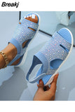 Summer Women Flats Crystal Stretch Orthopedic Sandals Open Toe Beach Shoes Footwear Casual Ladies Sandalias