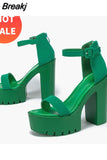 Heels Sandals For Women 2023 Summer Buckle Strap Thick Heels Sandals Simply Casual Comfort Walking Green Heels