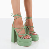 New Sexy Strappy Heels Sandals Women Summer Heels Sandals Thick Sole Cross Lacing High Heels Party Sandals Large Size