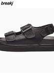 Size 35-40 Ins Sandals For Women Real Leather Shoes Fashion Summer Beach Sandal Ladies Low Heel Shoes Platform