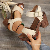Word With High-Heeled Toe Sandals Female Fish Mouth Belt Buckle Rivet Waterproof Table Beach Cool
