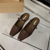 Breakj Temperament Silver Flat Head Single Shoes New Coarse Bag Head Half Slippers Women Wear French Evening Evening Women's