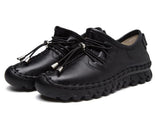 Oxford Sewing Flats Women's Loafers Shoes Woman Female Lace Up Genuine Leather Rubber Soles Casual
