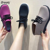 Cute Women's Rainshoes Waterproof Non-Slip Rubber Shoes Women's Rain Boots Short Tube Korean Lace Up Flat Rain Shoes
