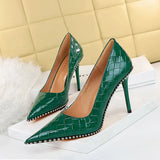 Breakj Retro Sexy High Heels Women's Shoes Ultra High Heel Shallow Mouth Pointed Metal Chain Rivet Single