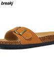 2023 New Summer Beach Holiday Women Cork Slipper Casual Buckle Non-slip Outside Nubuck Leather Slip on Slides