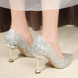 Gold Silver Sequins Women Pumps 2023 Luxury Crystal High Heel Party Wedding Shoes Woman Elegant Pointed Toe Pumps