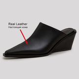 Size 34-40 Women Sandals Real Leather Close-Toe High Heels Summer Shoes For Women Slippers Wedges Heel Elegant