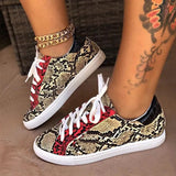 New Women Serpentine Prints Pu Leather Vulcanized Shoes Lace Up Female Sneakers Fashion Casual Platform Woman Flat