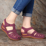 Breakj Ladies Sandals Large-Size Hollow Slopes Sandals Women Round Head Anti-Slip Women