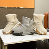 Ankle Boots Women High Quality Quilted Genuine Leather Nylon Down Snow Boots Woman Round Toe Flat Bottom Warm Pillow