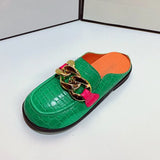 Women Slipper Low Heels Casual Slides Flip Flop Round Toe New Arrival Brand Design Gold Chain Closed Slip On Shoes