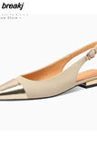 Size 34-39 Flats Sandals For Women Real Leather Low Heels Shoes For Women 2023 Summer Slingback Buckle Chunky