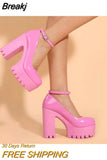 Heeled Ankle Strap Pumps Sweet Platform Pink Square Heel Woman High Heels Pumps Platform Shoes 2023 Spring Woman