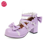 EDEELVEEYS High-heeled Cute Bow Tie Sweet Lolita Girls Love Solid Round Princess Shoes More Softer Pumps Ladies Platform