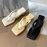 Size 33-40 Women Sandals Real Leather Flip Flops Medium Heel Summer Shoes For Women Slippers Casual Home Outdoor