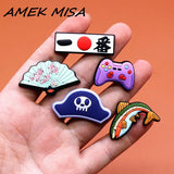 PVC Croc Shoe Charms Fish Fan Japanese Game Handle Hat Sandals Decorations Accessories for Jibz Kids Party Gifts
