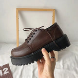 platform loafers Women Oxford Shoes Flat on Platform Casual Shoes Lace Up Leather Shoes Sewing Round Toe zapatos