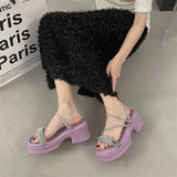 A Wedge Slippers Women Summer Glitter Slides Platform High-Heeled Shoes Lady Pantofle Soft Jelly 2024 Crystal Rubber