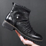 Men Leather Boots Zipper Casual Ankle Boot Breathable Big Size 48 47 46 Male Motorcycle Boots Shoes Footwear Combat