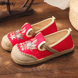 Women Patchwork Canvas Linen Loafers Handmade Ladies Casual Slip On Sneakers Embroidered Flat Espadrilles Hemp