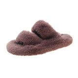 Women Slippers Faux Fur Home Cozy Furry Slides Comfortable Open Toe Designer Fluffy Black Plush Warm House Women