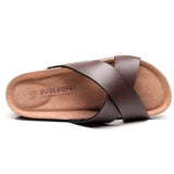 2023 Fashion Men Beach Cross Cork Slippers Summer Unisex Solid Color Non-slip Outside PU Leather Slide