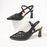 Breakj High-Heeled Sandals New Fashion Pointed Sandals Behind The Air Soft Leather Hollow Hollow High Heels