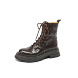 Old Model Continues To Produce ~ Autumn And Winter Sheep Leather Martin Boots Women's Lace-Up With Thick Anti-Slip Short Boots Women's Thick Heel Wool