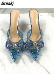 Women Sandals Summer Transparent Shoes Luxury Crystal Bowknot Slippers High Heels Mules Slides Ladies Party Wedding