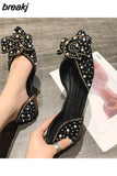 Women Flat Heel Crystal Shoes Pearl Flats Party Spring Summer Pointed Toe Slip On Sexy V Mouth Lady Weekends Loafers