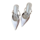 Breakj Summer New Fine Heel High Heels Pure Color Flower Pointed Sandals Sweet Sexy Back Empty Slippers
