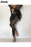 Hollow Out Jumpsuits Women 2023 New Off Shoulder Sexy Hole Skinny Elastic Club Streetwear Solid Rompers Female